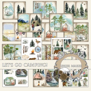 Let's Go Camping Journal kit, Digital, Descargar, Imprimible, Ephemera, Collage, Scrapbook, Papel, Adornos