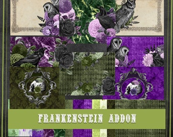 Frankenstein Junk Journal Kit Add-on, Backgrounds, Digital, Download, Printable, Ephemera, Collage, Scrapbook, Paper, Embellishments