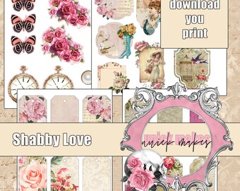Shabby, Junk Journal Ephemera, Fussy Cut, Imprimable, Junk Journal, Téléchargement numérique