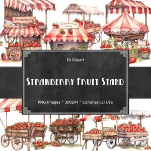 Watercolor Strawberry Fruit Stands Clipart - digital Png Strawberry Fruit Stands graphics for instant download commercial use