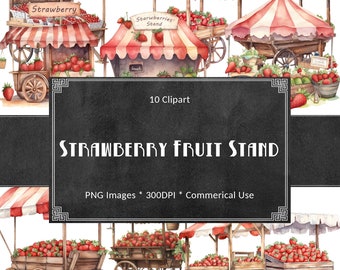 Watercolor Strawberry Fruit Stands Clipart - digital Png Strawberry Fruit Stands graphics for instant download commercial use