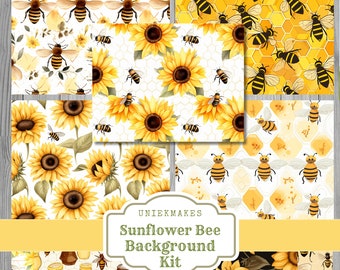 Sunflower Bee Journal Kit, Backgrounds, Digital, Download, Printable, Ephemera, Collage, Scrapbook, Paper, Embellishments, Uniekmakes