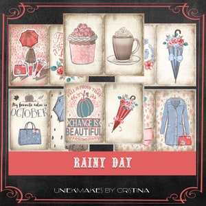Rainy Day Junk Journal Kit, Digital, Download, Printable, Ephemera, Collage, Scrapbook, Paper, Embellishments