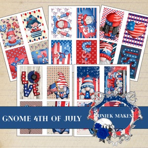 Gnome 4th of July Journal Cards, Junk Journal, Mixed Media, Ephemera, Digital kit, Printable, Journals, Vintage Paper, Scrapbook