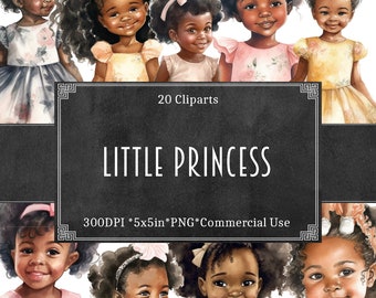 Lot de cliparts aquarelle petite princesse : filles fantastiques PNG (téléchargement numérique)