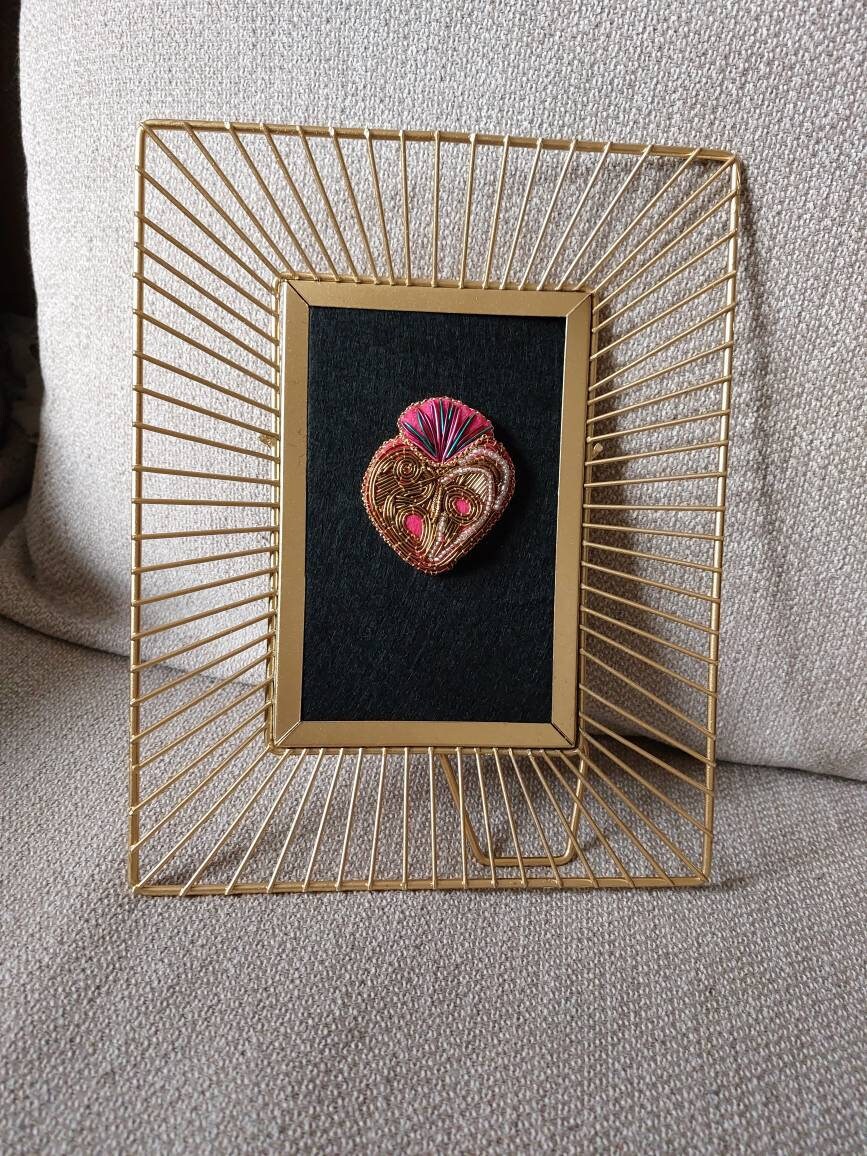 Cadre avec Coeur Ex Voto Brodé