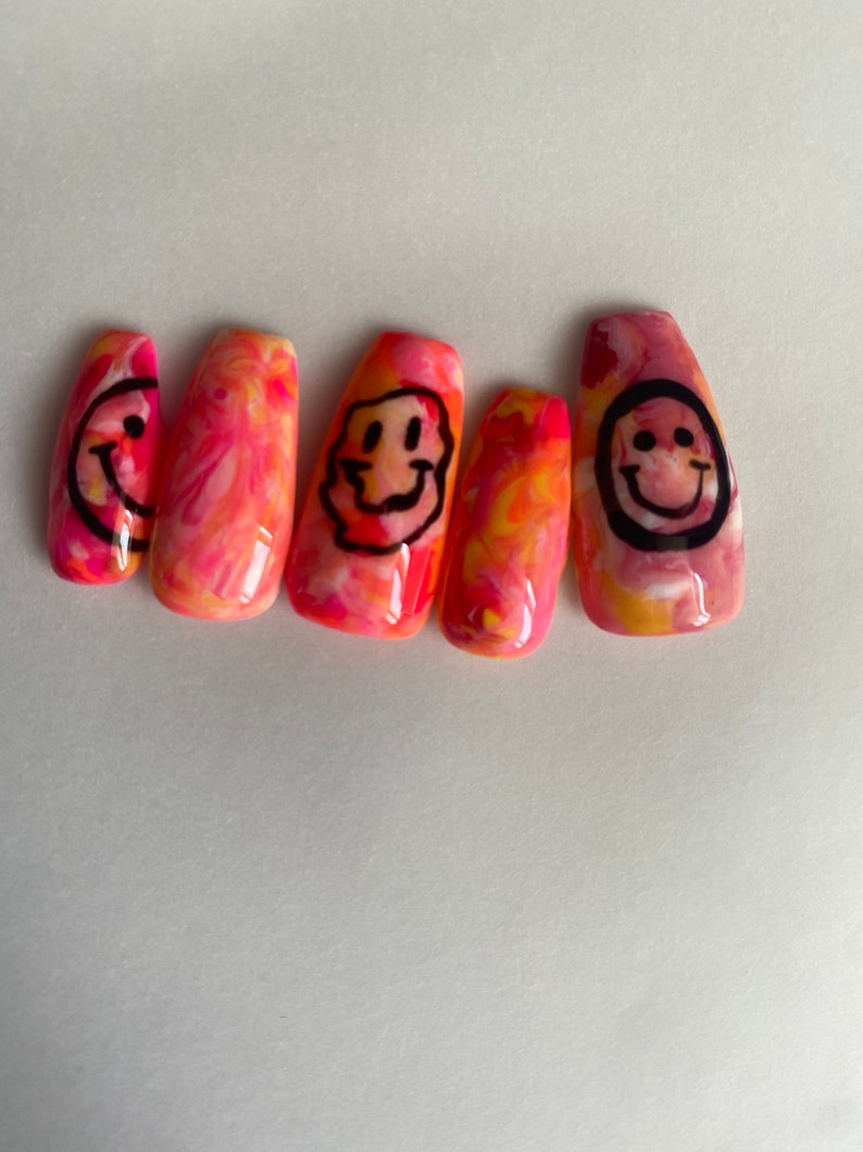 Smiley Tye-Dye Press on Nails image 1
