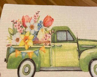 Swedish Dishcloths Spring Flowers on Truck - Best Eco-Friendly Paper Towel Alternatives!