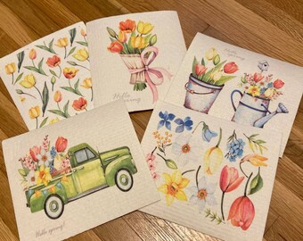Swedish Dishcloths Set of 5 Spring Flowers Best Eco-Friendly Paper Towel Alternatives Gifts for Mom Gift for Wife