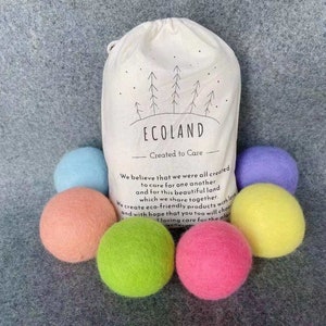 Wool Dryer Balls Set of 6 - Pastel Colors - Eco-friendly, Reusable and Cost-Effective Laundry Gifts