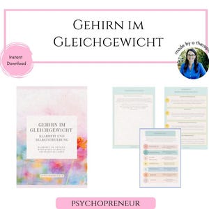 May include: A pink and white digital download guide titled "Gehirn im Gleichgewicht" with the text "Klarheit und Selbststeuerung" and a floral design. The guide is made by a therapist and is an instant download.
