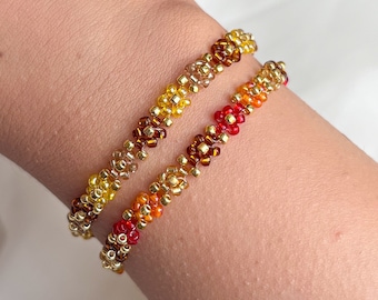 Braccialetto con fiori rossi, gialli e marroni | Bracciale autunnale | Bracciali di perline | braccialetto margherita | bracciale amicizia