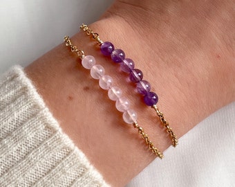 Bracelet avec Quartz Rose, bracelet avec Améthyste, bracelet d'amitié, bracelet avec pierres, pierres naturelles, bracelet porte-bonheur
