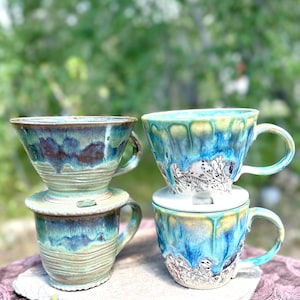 Handmade Ceramic Pour Over Coffee Set – Mug + Dripper, stoneware coffee- dripper gift set