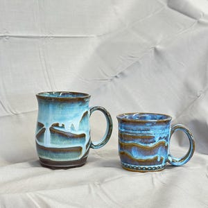 Blue Wave Mug, stoneware mug, Rustic pottery