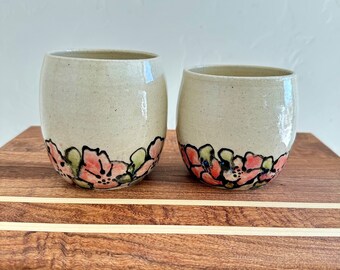 Unique set of handmade wine cups, ceramic bar ware, Unique hand painted pottery