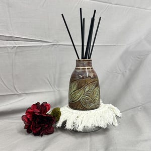 Carved Stoneware Bottle, Artisan Reed Diffuser, Boho Diffuser Jar, Spa Decor Gift