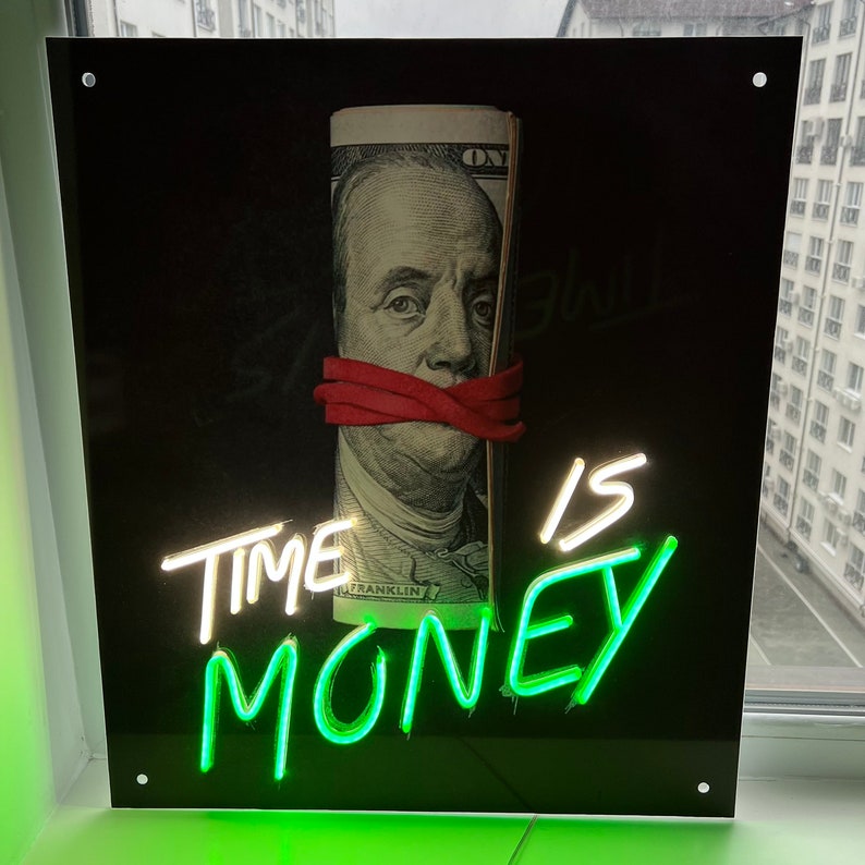 Time is Money Led Neon Sign, Led Neon Light With Acrylic Print, Neon