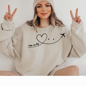 Aviation Pilot Heart Sweatshirt | Love To Fly Sweatshirt | Smile Heart Sweatshirt | Female Pilot Gift | Girls who fly