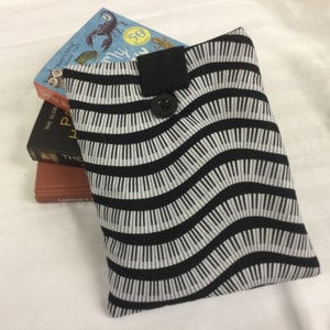 Piano print Book Sleeve, cotton cover & lining with padding for extra protection