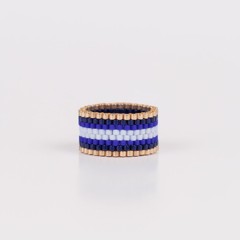 Ocean Blue - High-end Beaded Ring, Seed Bead Ring, Bead Woven Band Ring ...