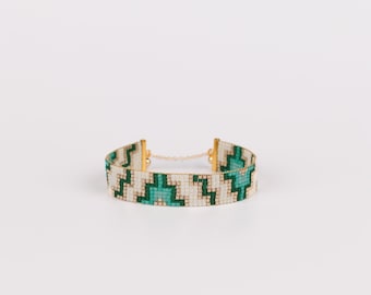 Emerald's Magic Bracelet,high-end Bead Loom Bracelet, Art Deco style, Miyuki Glass Bead Bracelet, 14k Gold filled Jewelry, hand woven