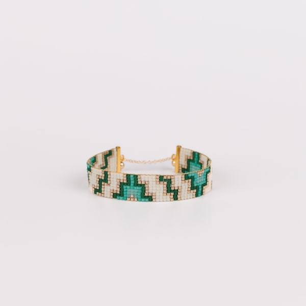 Emerald's Magic Bracelet,high-end Bead Loom Bracelet, Art Deco style, Miyuki Glass Bead Bracelet, 14k Gold filled Jewelry, hand woven