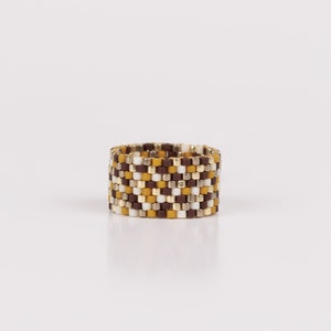 Cappuccino - High-End beaded ring, Seed Bead Ring, Bead Woven Band Ring,Seed Bead Jewelry, Delica Peyote Ring