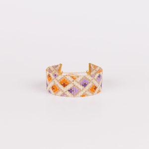 Purple Sunset Bracelet,high-end Bead Loom Bracelet, Art Deco style, Miyuki Glass Bead Bracelet, 14k Gold filled Jewelry, hand woven