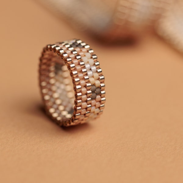 Blush - High-End beaded ring, Seed Bead Ring, Bead Woven Band Ring,Seed Bead Jewelry, Delica Peyote Ring