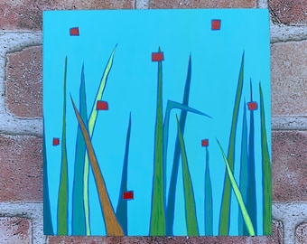Original Fireflies Acrylic Painting on Wood, Summer Wall Decor (6x6x1.5")