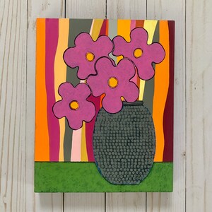 Flowers in vase original painting, floral wall decor, pink flowers in vase, modern abstract flower painting, flower art, acrylic painting