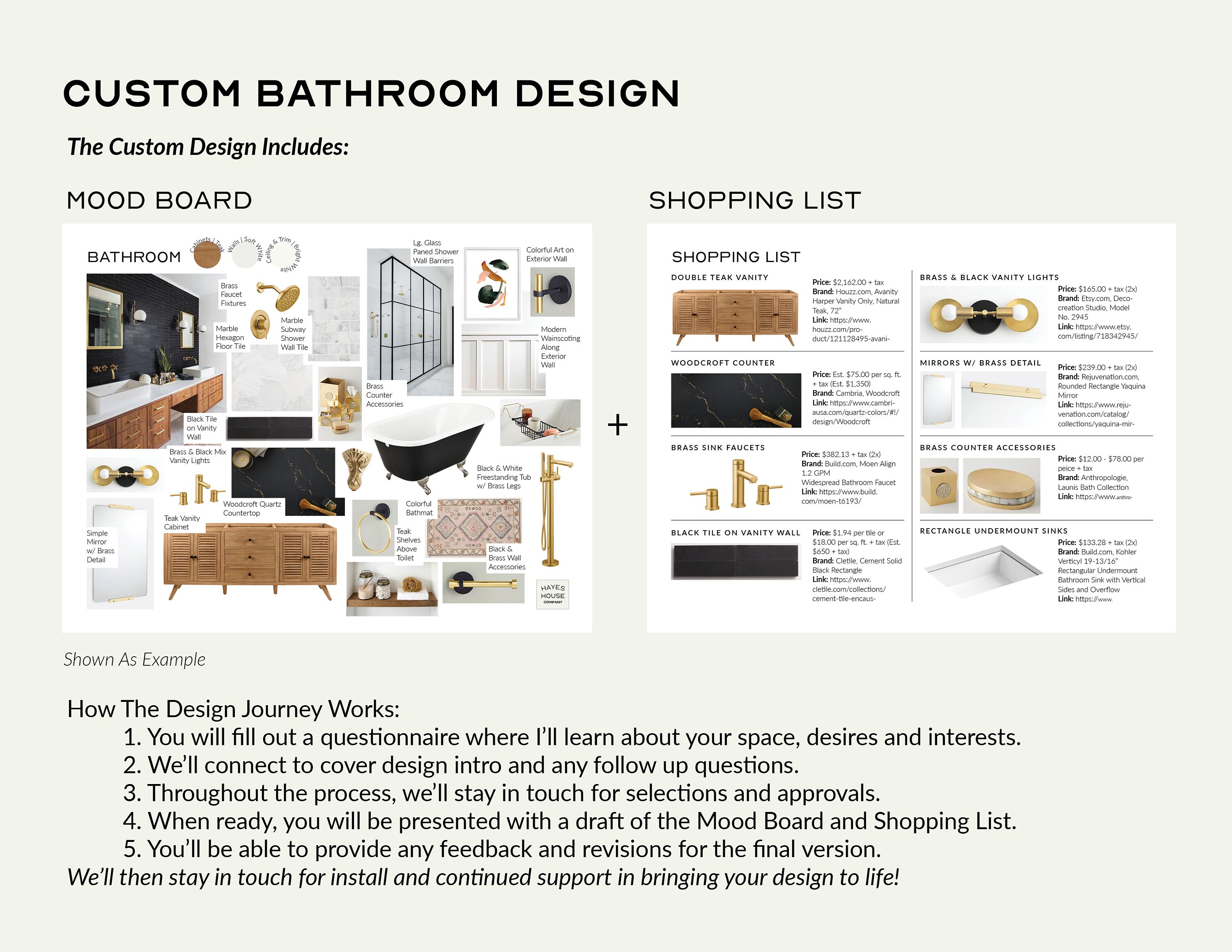 Custom Bathroom Interior Design Mood Board & Shopping List 