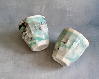 Handmade Marbled Porcelain Coffee Cup: Minimalist Espresso Mug