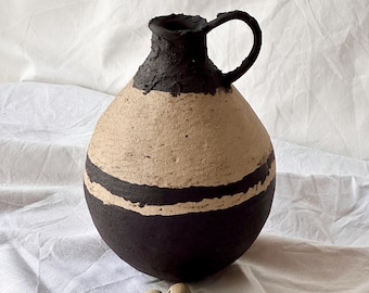 Handmade Antique-Style Clay Jug: Decorative Amphora Vase