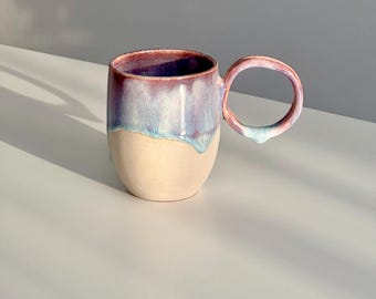 Drippy Glazed Ceramic Coffee Mug - Pink and Blue Tones (270 ml)