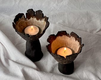 Handcrafted 2 piece candle holder set,hand made pottery,minimalist decor,Christmas gift