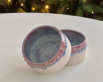 Handmade Stoneware Nut Bowl: Blue and Pink Dip Bowl
