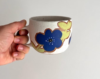 Hand-Painted Floral Ceramic Mug: Speckled White Coffee Beaker