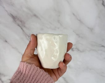 Handmade Porcelain Espresso Cup: White Ceramic Tumbler with Fingerprint