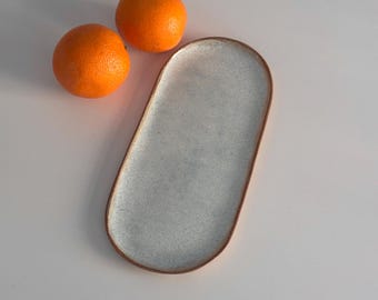 Handmade Ice Blue Ceramic Oval Serving Plate: Sushi Appetizer Dish
