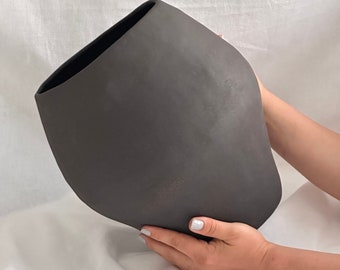 Handmade Big Black Stoneware Vase