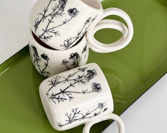 Handmade Porcelain Espresso Cup: Floral Modern Pottery Mug