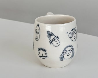 Handmade coffee mug with hand-drawn characters,Funny coffee cup.