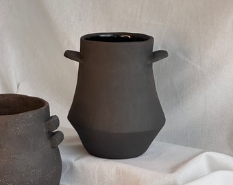 Natural, Minimalist Black Clay Vase. Ideal for gift or home decor.