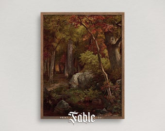 Autumn Woods Vintage Painting | Printable Fall Landscape Art | Digital Download