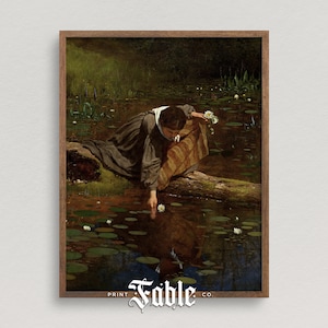 Lily Pond Painting | Vintage Woman Picking Flowers in a Garden | Printable Art | Digital Download