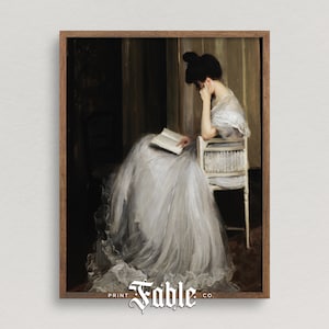 Woman in a White Dress Reading | Vintage Bookish Reader Painting | Printable Art