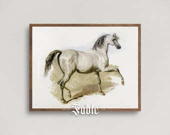 Grey Mare Vintage Horse Painting | Western Equestrian Printable Art | Digital Download