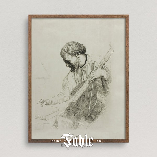 Double Bassist Sketch | Vintage Strings Musician Drawing | Printable Art | Digital Download